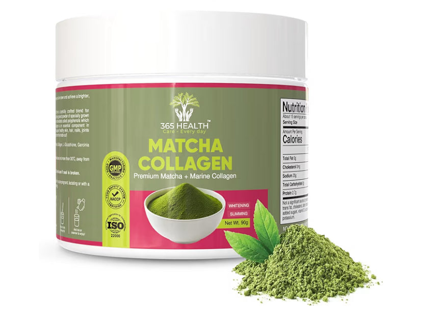 Premium Matcha +Marine Collagen Powder. 90g Antioxidant. Add to Water, Milk, Shakes. Helps Weight Loss, Skin, Brain Function. Stronger Bones. Strengthens Hair and Nails. 2,700mg Collagen per Serving.