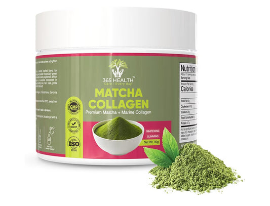 Premium Matcha +Marine Collagen Powder. 90g Antioxidant. Add to Water, Milk, Shakes. Helps Weight Loss, Skin, Brain Function. Stronger Bones. Strengthens Hair and Nails. 2,700mg Collagen per Serving.