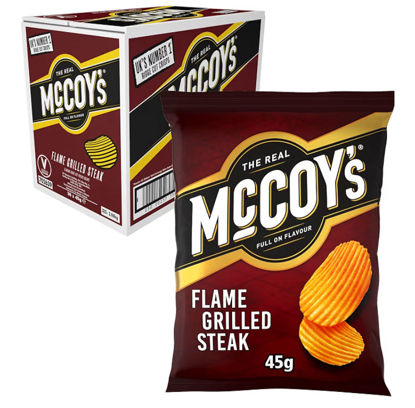 McCoys Sizzling King Prawn Grab Bag Crisps 45g (Multipack BOX of 36) - Fully loaded with flavour, iconic ridged crisp, unmistakable crunch.