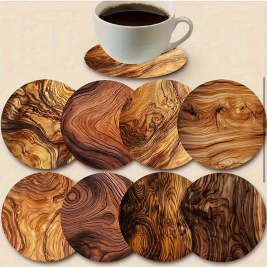 8pcs Elegant Wooden Coaster Set - Heat-Resistant and Non-Slip, 3.94-Inch Round Plates, Perfect for Cups and Drinks
