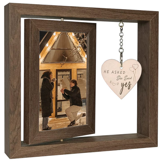 Rotating Engagement Photo Frame - Engagement Gifts for Couples 2026, Holds Two 4x6 Photos, The Best Is Yet to Come - Engaged 2026