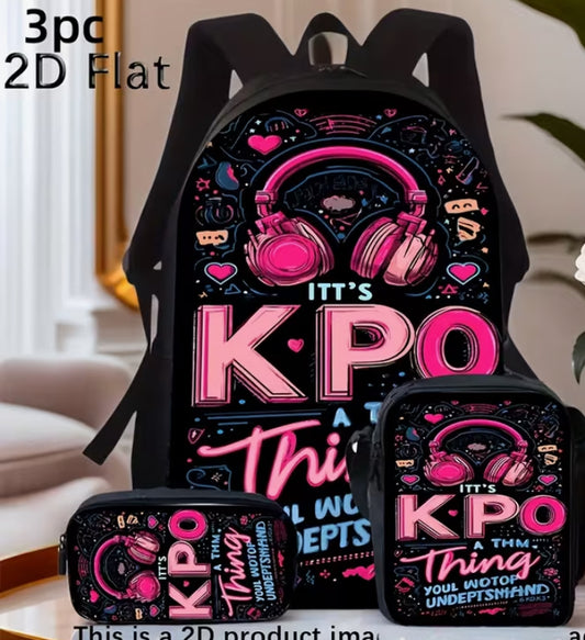 K-Pop Style 3pcs SetBackpack, Featuring Adjustable Shoulder Straps, Polyester Lining, Zipper Closure, Hand Wash Recommended, Lightweight, Comfortable