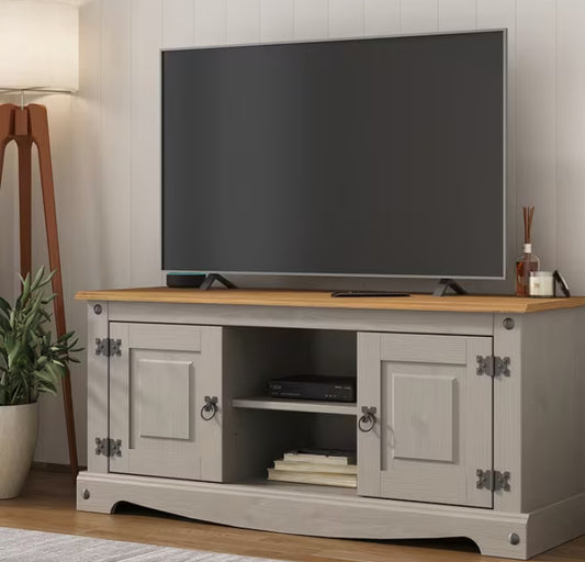 Corona Grey Wax 2 Door Media Unit 1 Shelf TV Cabinet Solid Mexican Pine