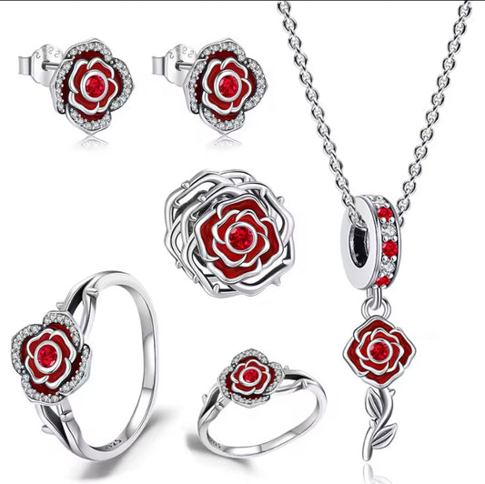 Romantic Rose Charms S925 Sterling Silver Fit Bracelet&necklace For Women