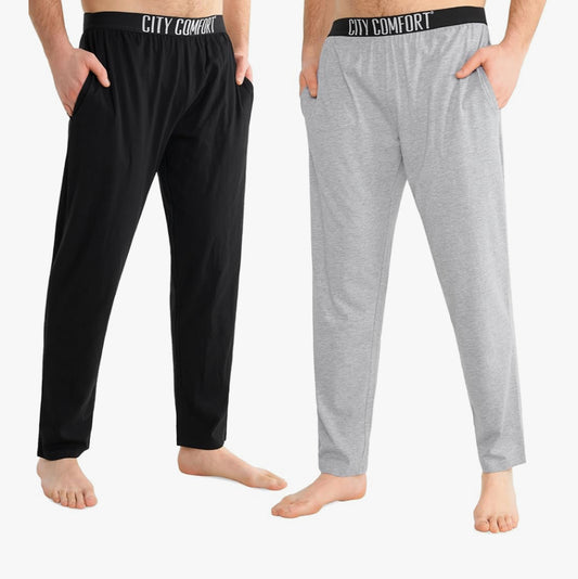 CityComfort Mens Pyjama Bottoms - Jersey Lounge Pants with Pockets, Pack of 2