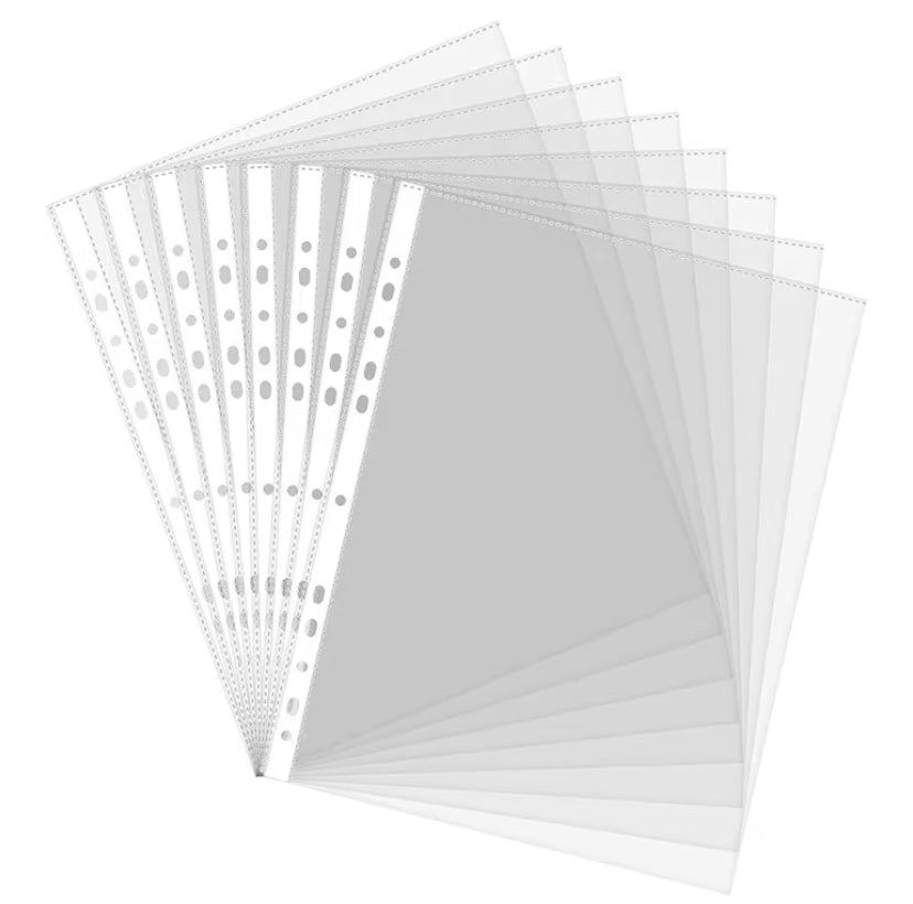 100 Pcs A4 Plastic Punched Punch Pockets Folders Filing Wallets Sleeves with Reinforced Spine
