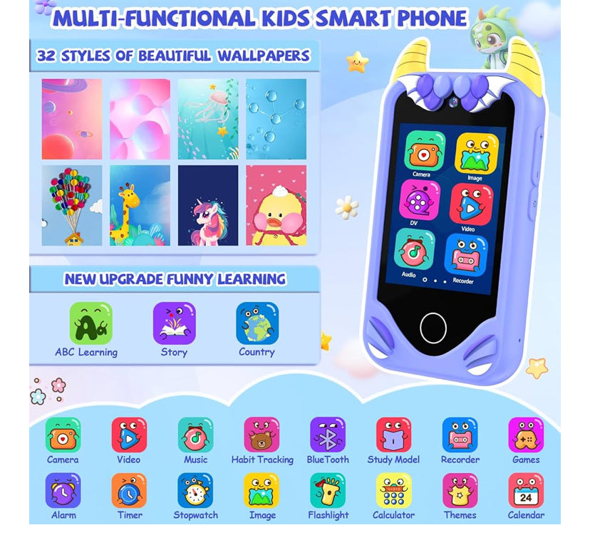 Kids Smart Phone for Girls Gifts  Gift for Age 3 4 5 6 Year Old, Kids Mobile Phone Toy with Touchscreen, Dual Cameras, Learning, Music Player, Games with 32 GB Card