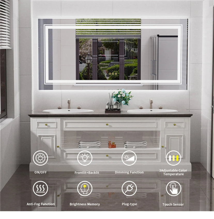 Oversized Bathroom Mirror LED Lighted Wall Mirror with Demister Exclusive Design