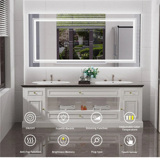 Oversized Bathroom Mirror LED Lighted Wall Mirror with Demister Exclusive Design