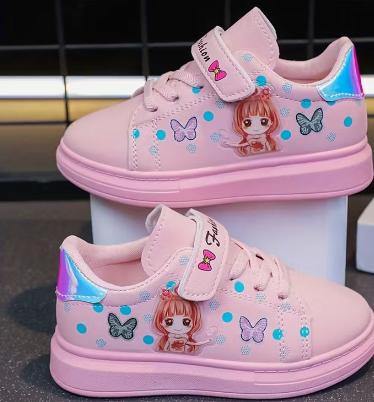 Cute And Trendy White Sneakers for Girls, Featuring Cartoon Designs, Perfect for Spring And Autumn Casual Wear.