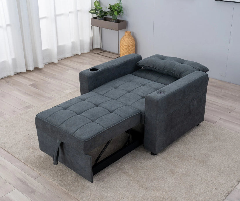 Linen/Faux Leather Sofa Bed - Single Recliner Armchair Sofa Bed with Storage