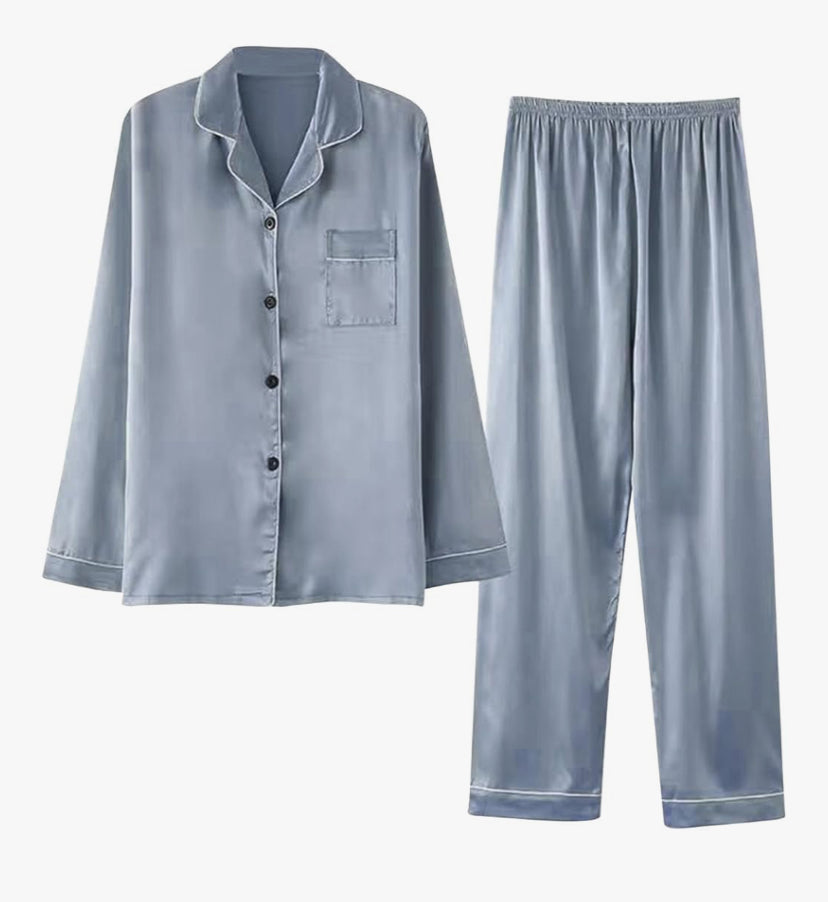 Silk Pyjamas for Women Plus Size Soft Satin Long Sleeve Shirts Blouser & Long Pant Pyjamas Set Button Down Pj Sets Loungewear Classic Pjs for All Seasons Sleepwear Nightwear