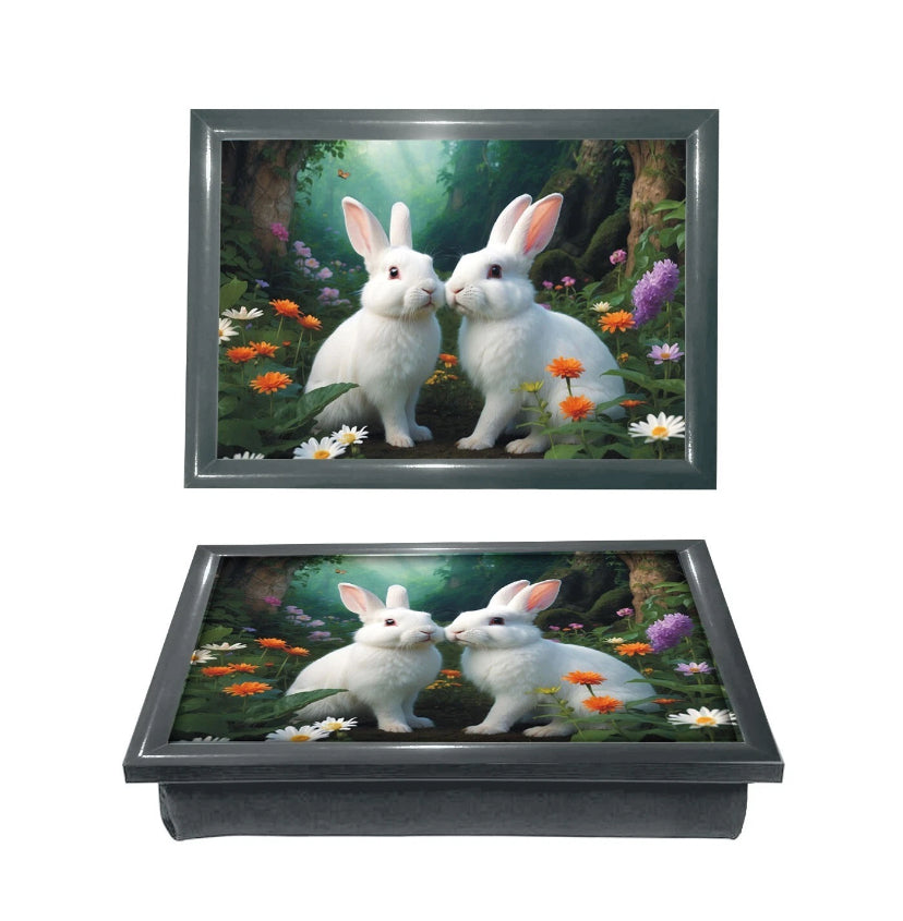 CUSHIONED LAPTRAYS LAP TRAY TV DINNER BEAN BAG PADDED CUSHION GIFT MANY DESIGNS