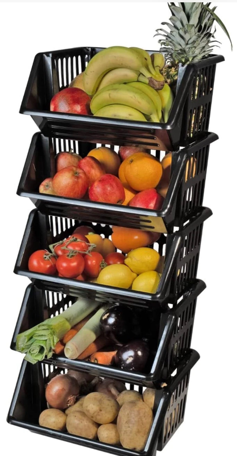 Vegetable Storage Basket Black Stand Kitchen Stacking Stackable Rack Tidy Tier