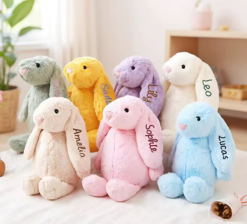 Personalized Cute Plush Bunny Super Soft Custom Stuffed Animal with Embroidered Name on Ear