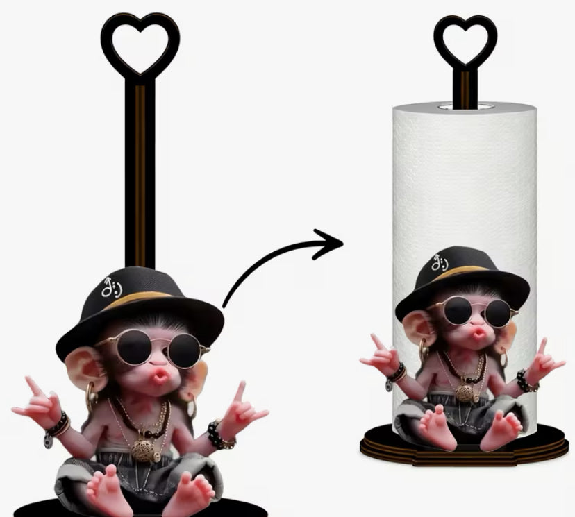 Solid Wood Trendy Monkey Tissue Holder, Kitchen Standing Roll Paper Holder