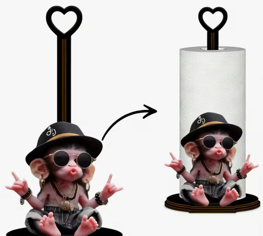 Solid Wood Trendy Monkey Tissue Holder, Kitchen Standing Roll Paper Holder