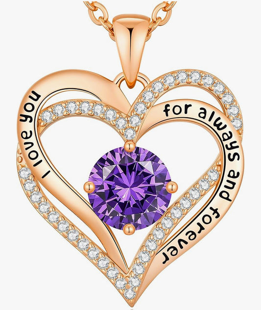 CDE Necklaces for Women Birthstone Pendant, Sterling Silver Love Heart Rose Gold Jewellery Gifts