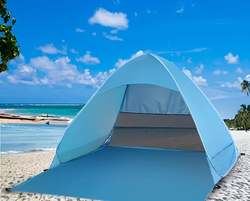 A square pop-up beach tent made of common polyester material, suitable for all-season zipper covers in spring, autumn and summer, suitable for people over 14 years old, durable PVC frame, including 6 ground nails
