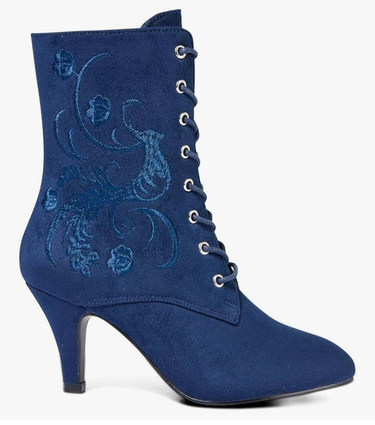 Women's Chic Embroidered Lace Up Ankle Boots