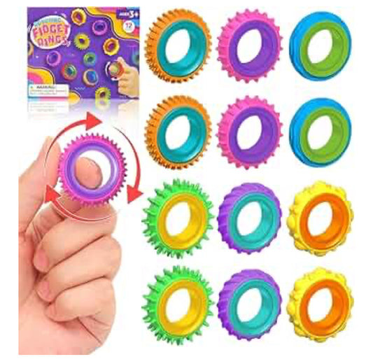 Fidget Toy Sensory Rings for Kids, 12 Pack Sensory Spinner Rings - Texture Stress Finger Toys for Autism Calming - Fun Fidgets for Adults ADHD Classroom