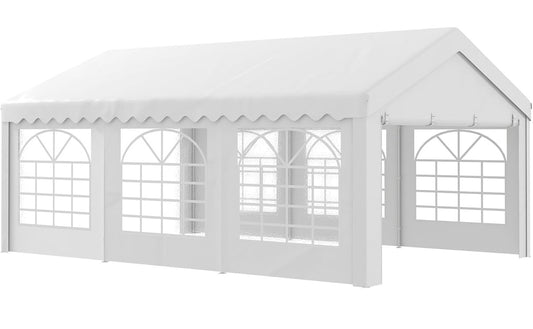 Outsunny 6m x 4m Marquee Party Tent, Heavy Duty Wedding Canopy with Sidewalls, Doors, Windows, Galvanised Garden Gazebo for Parties Events, White