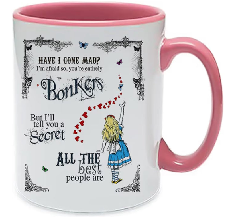 Have I Gone Mad Birthday Gift Secret Santa Bonkers Hearts Coffee Tea Mug Unique Inside Coloured Ceramic Mug.