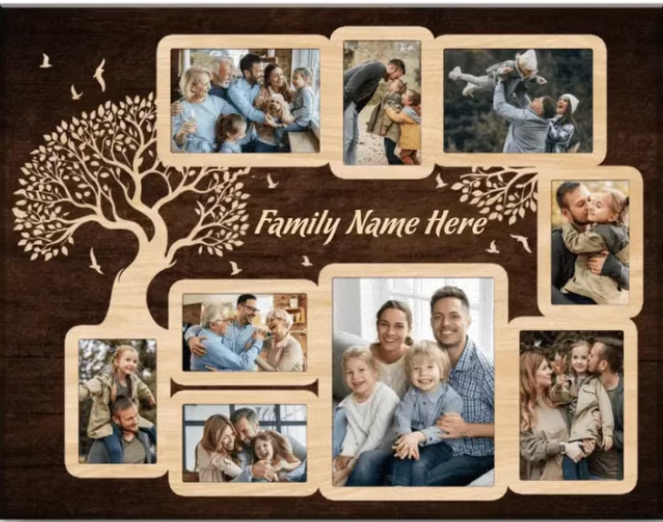Personalized Family Photo Canvas Print Custom Last Name& Photo Collage Wall Art Canvas