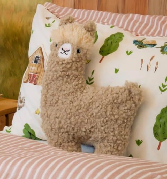 Mrs Hinch Farm Rodney Alpaca Cushion, Beige, 47 x 30cm, Polyester, Decorative Plush Pillow