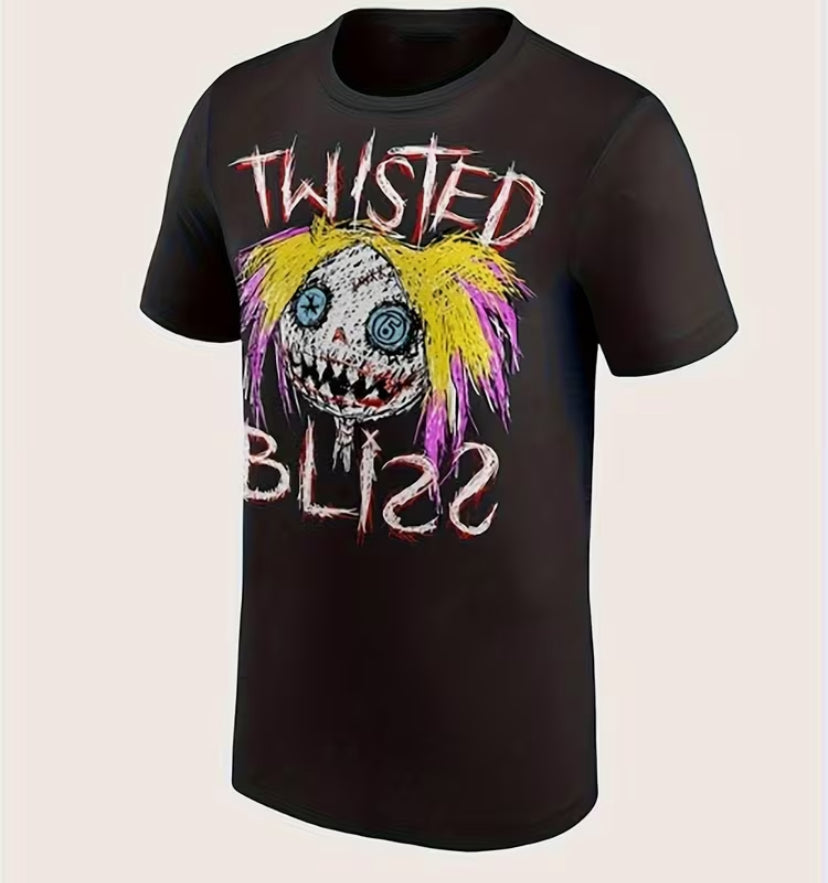 Men'S Alexa Bliss Twisted Bliss Wrestling T-Shirt - Black Cotton Short Sleeve Tee with Iconic Logo & Signature joyful Face Design, Loose Fit Casual Shirt for Fans, All-Season Wear
