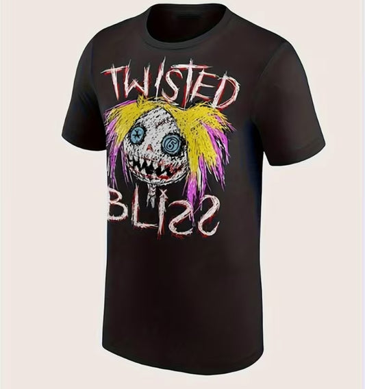Men'S Alexa Bliss Twisted Bliss Wrestling T-Shirt - Black Cotton Short Sleeve Tee with Iconic Logo & Signature joyful Face Design, Loose Fit Casual Shirt for Fans, All-Season Wear