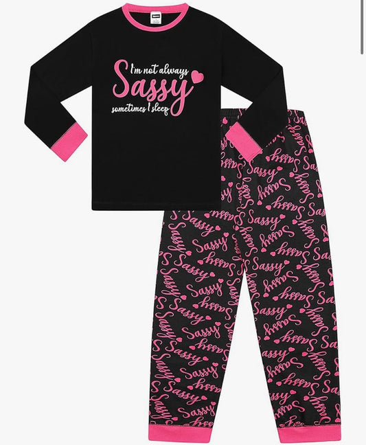 Girls I'm Not Always SASSY Sometimes I Sleep Cotton Long Pyjama Set