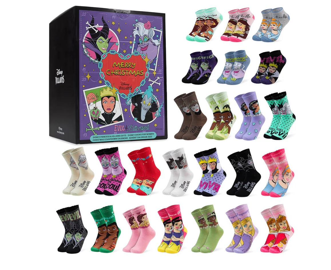 Get Trend Disney Princess & Villains Socks Advent Calendar 2026
Size 3-8, 24 Pairs of Breathable Casual Soft-Knit Socks