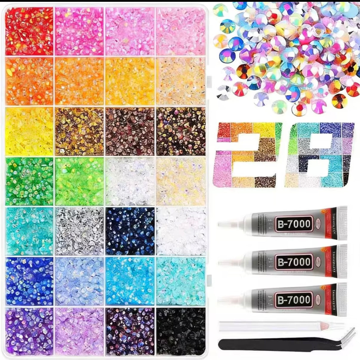 28 Grid 3/4/5mm Mixed Color Jelly/Resin Drill Rhinestone Set