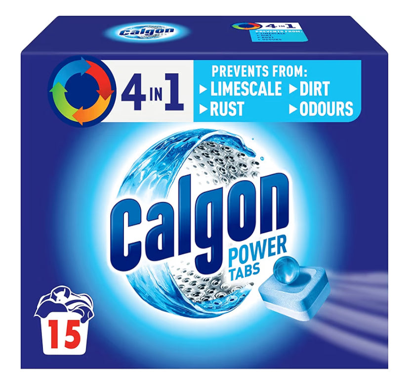 Calgon 4-in-1 Washing Machine Cleaner and Water Softener Tablets, Removes Limescale & Odours, Deep Clean, Units: 15 Tablets