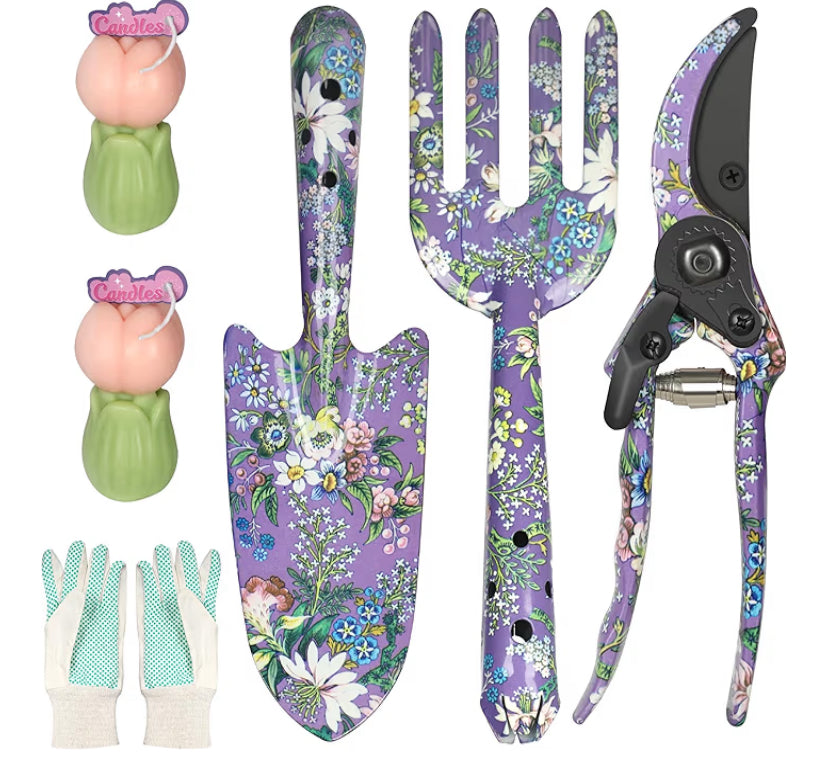 Orientools Carbon Steel Gardening Tool Kit Sets 3 Piece for Women Mum Grandma Garden Hand Tools Allotment Gifts for Birthday with Gloves and 2x Scented Candle