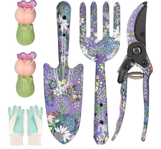 Orientools Carbon Steel Gardening Tool Kit Sets 3 Piece for Women Mum Grandma Garden Hand Tools Allotment Gifts for Birthday with Gloves and 2x Scented Candle