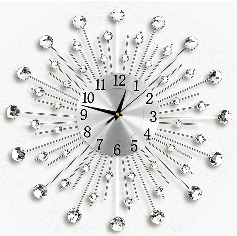 Jewelled Diamante Beaded Wall Clock Crystal Sunburst 45cm Home Decor Living Room