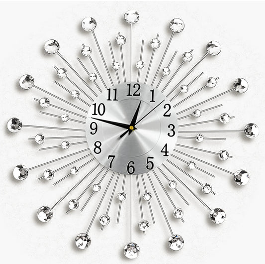 Jewelled Diamante Beaded Wall Clock Crystal Sunburst 45cm Home Decor Living Room