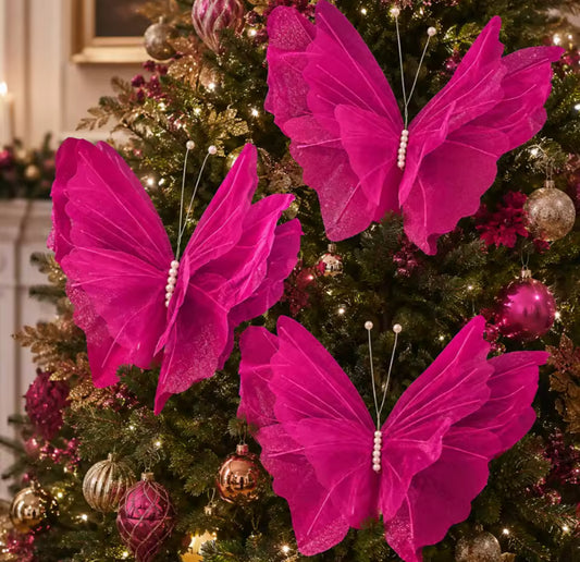 3 pieces of large-sized hanging Christmas rose red butterfly decorations