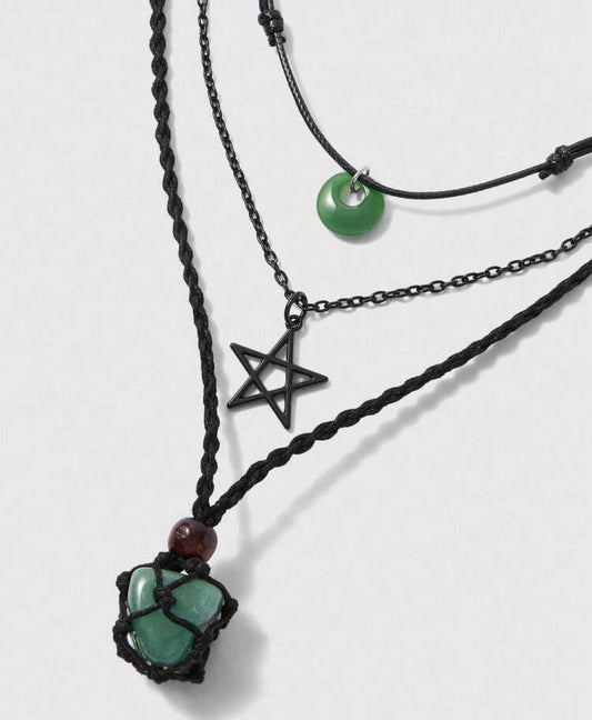 3pcs/Set Vintage Punk Black Flame Cross Pendant Necklace