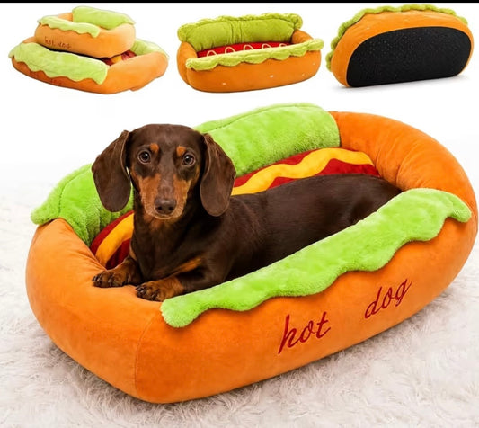 2pcs New Cute Bread Hot Dog Style Shaped Dog Bed with Thickened Pet Mat Set