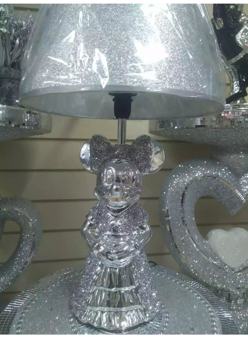 Silver Crushed Diamond Mouse Table Lamp with Shade Ornament Home Decor