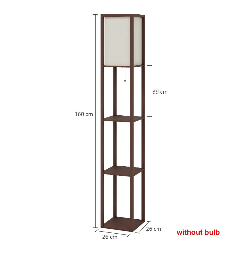 Floor Lamp with Storage Shelf Standing Light Linen Shade Bedroom Livingroom Wood