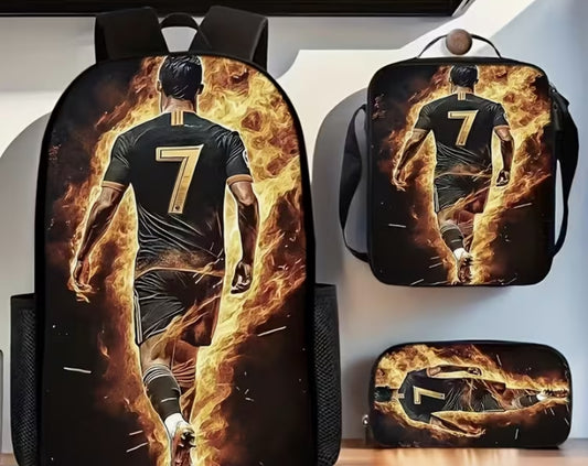 Teenager'S 3pcs Soccer Set Backpack, Including Crossbody Bag And Pencil Case, Durable, Ultra-Light
