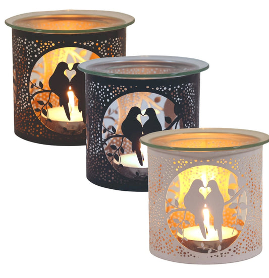 Aroma Metal Silhouette Wax Melt Burner/Candle Holder Doves Design