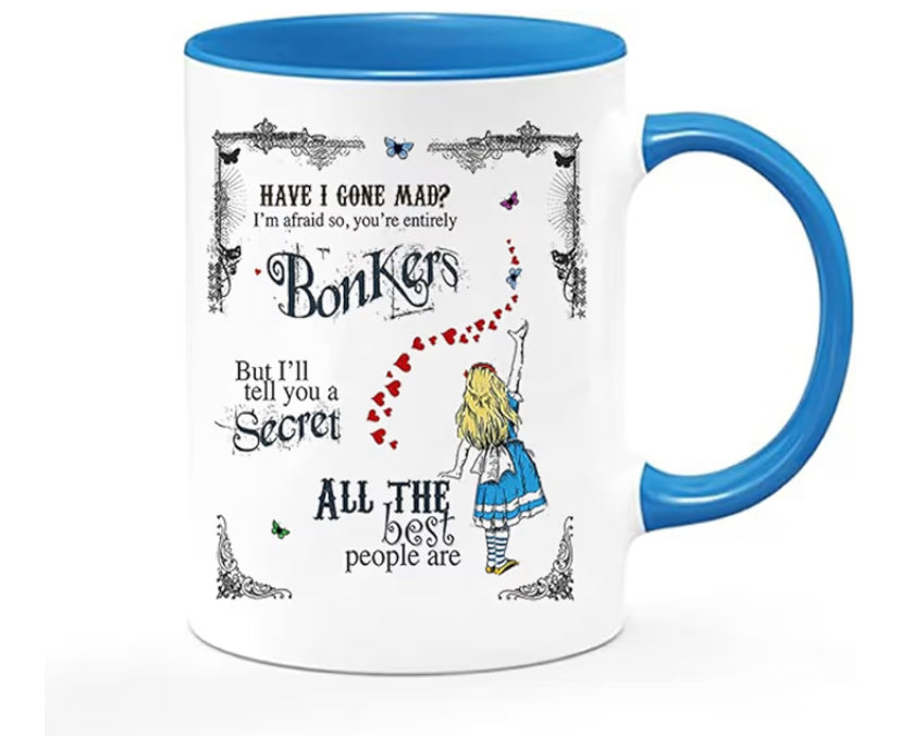 Have I Gone Mad Birthday Gift Secret Santa Bonkers Hearts Coffee Tea Mug Unique Inside Coloured Ceramic Mug.