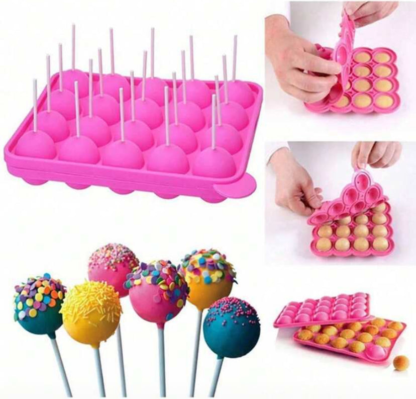 1pc 20-Cavity Silicone Lollipop Mold, Suitable For Making Cake Pops, Chocolates, Candies, Non-Stick, Oven/Dishwasher/Fridge , Baking Accessory, Kitchen Essential
