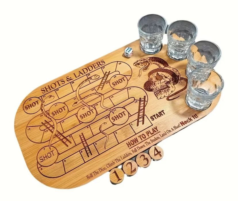 Shot'S & Ladders Drinking Game Board, Made of Wood, Perfect for Parties And Family Fun, No Electricity Required