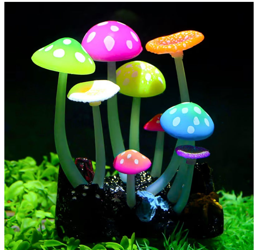 Uniclife Glowing Effect Artificial Mushroom Aquarium Plant Decor Ornament Decoration for Fish Tank Landscape